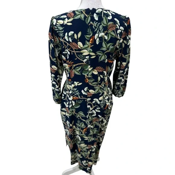 LOFT Navy Botanical Tie-Waist Midi Dress - Picture 10 of 14